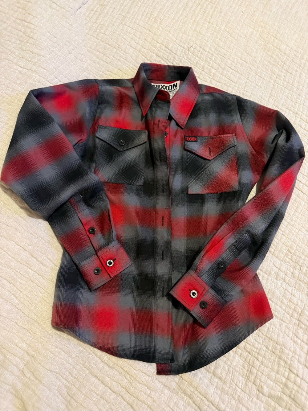 Dixxon Red and Black Plaid Button-Up Shirt EUC 1501